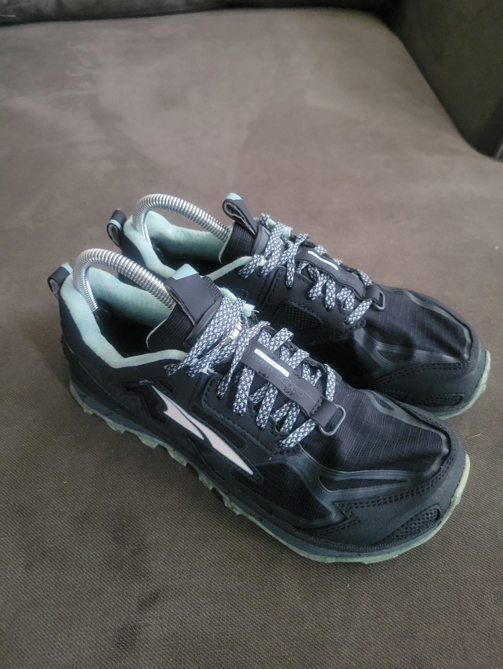 Altra Lone Peak 4.5 Blue Gray Teal Trail Running Shoes AL0A4QTX446 Women Size 8